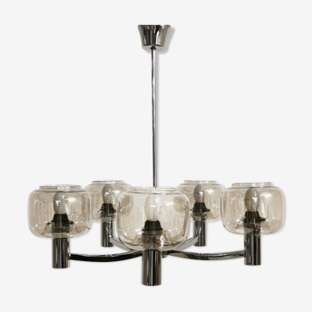 Chrome chandelier and glass with 5 burners, 1970