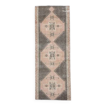 1970s Turkish Oushak Handmade Wool Cotton Brown Runner Rug 120x314