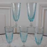 Set of 5 mini champagne flutes in blue glass 60s