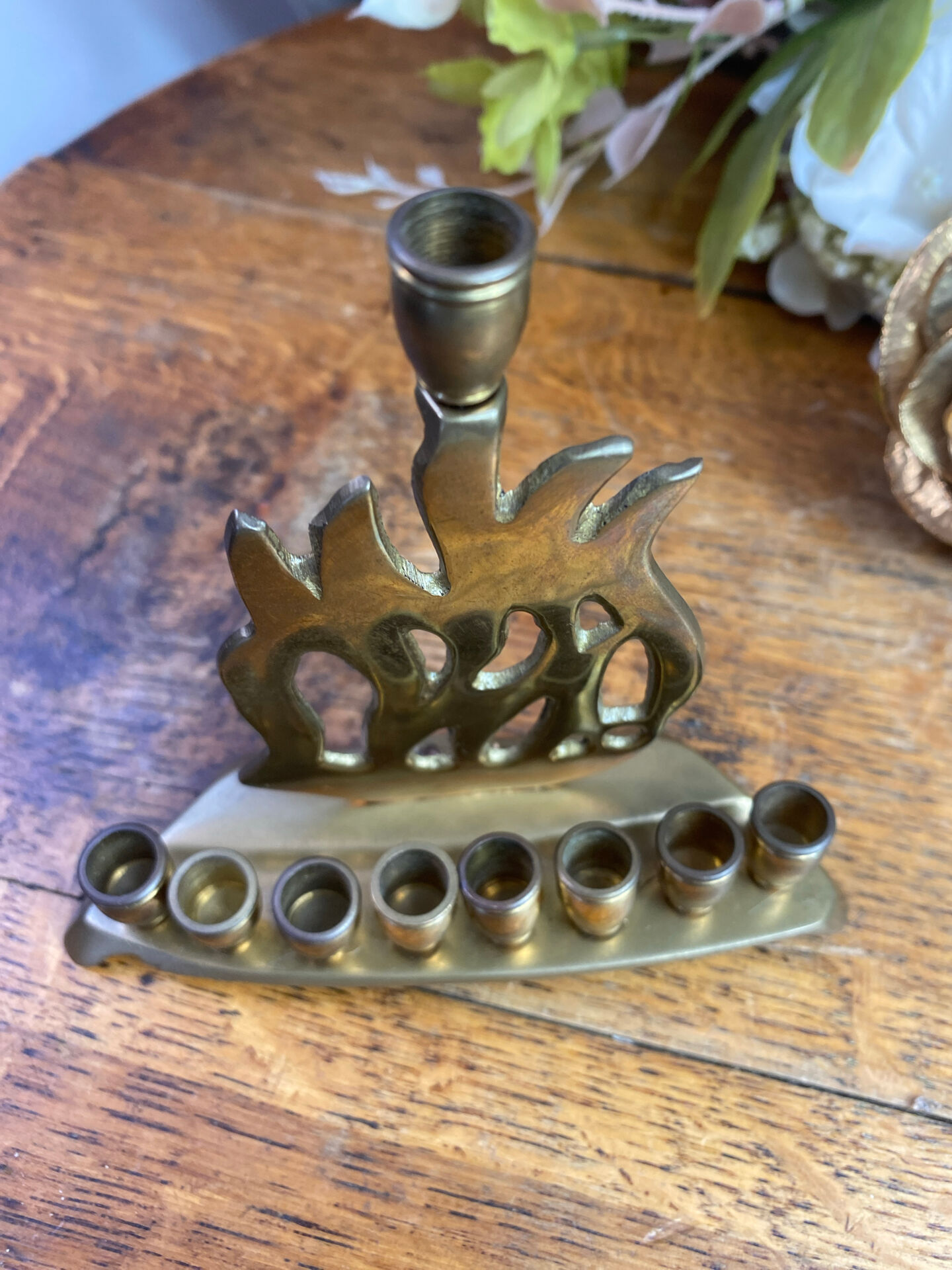 Chandelier, brass Hanukkah menorah