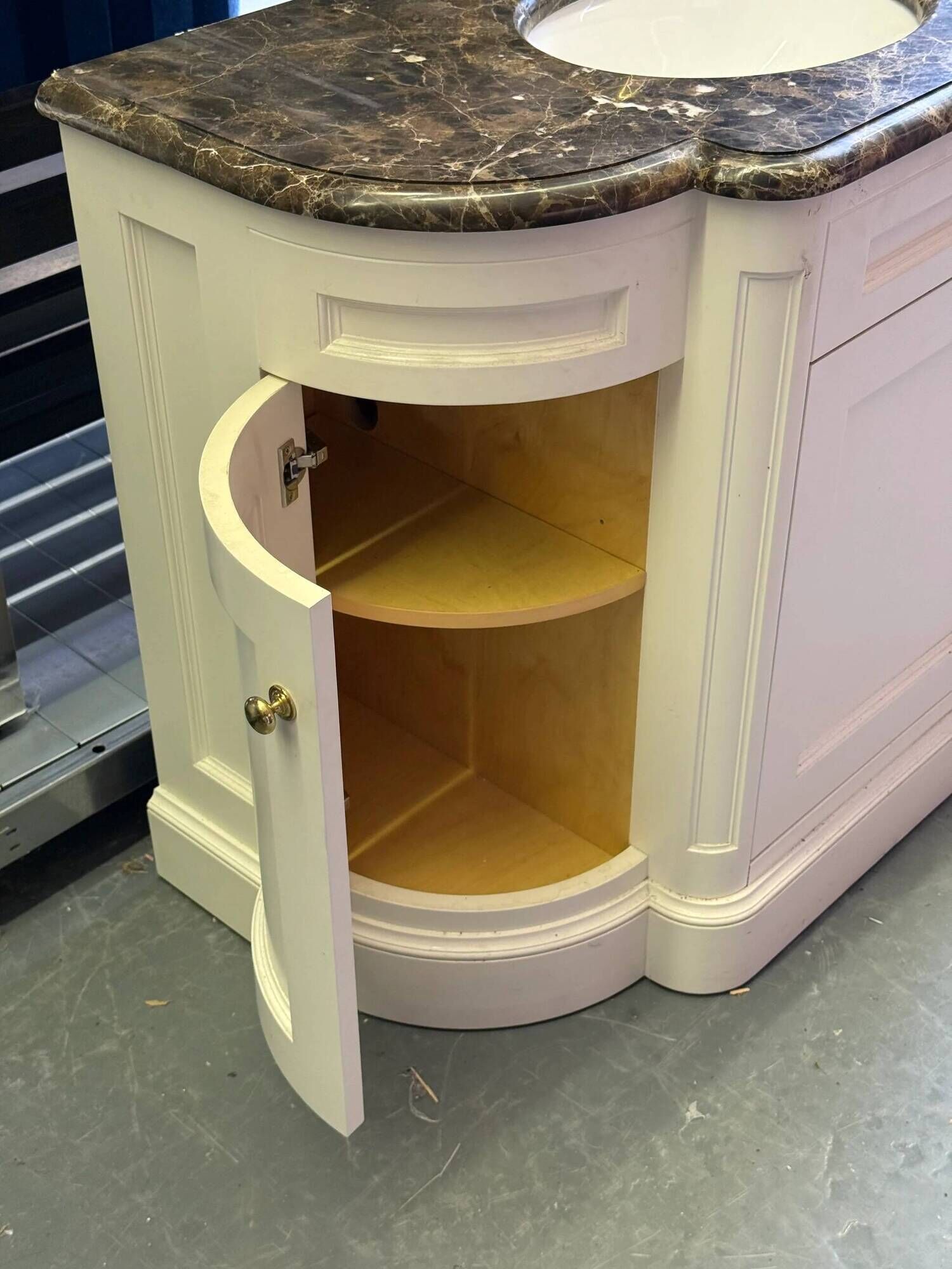 Classic double bathroom cabinet with marble top and gold fittings
