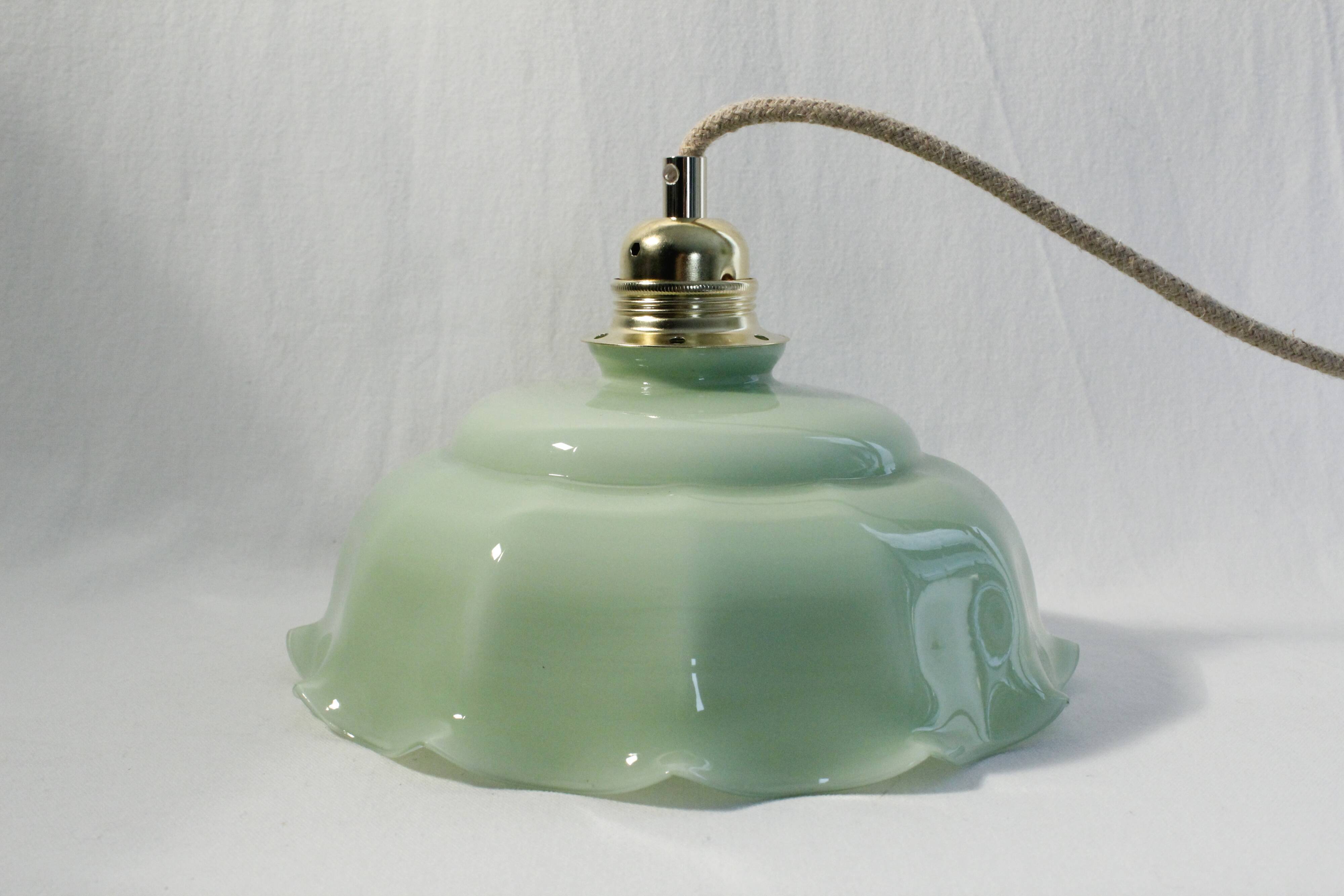 Suspension in vintage almond green opaline - electrified to nine