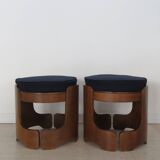 Italian midcentury walnut and fabric stools 1950s