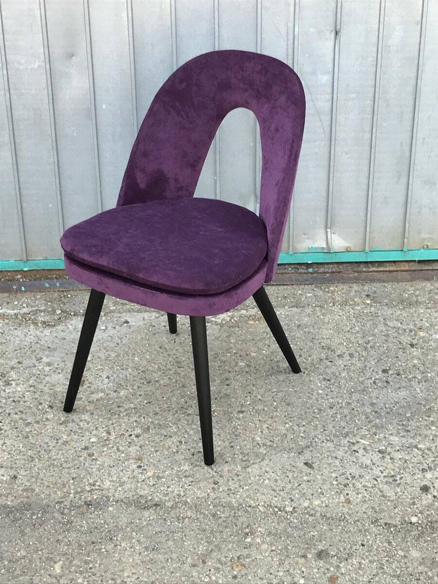 Set of 2 Mid-Century purple velvet chairs with dark stained legs by Antonín Šuman.