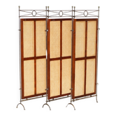 Vintage 3-panel wrought iron screen, bergère and hardwood.
