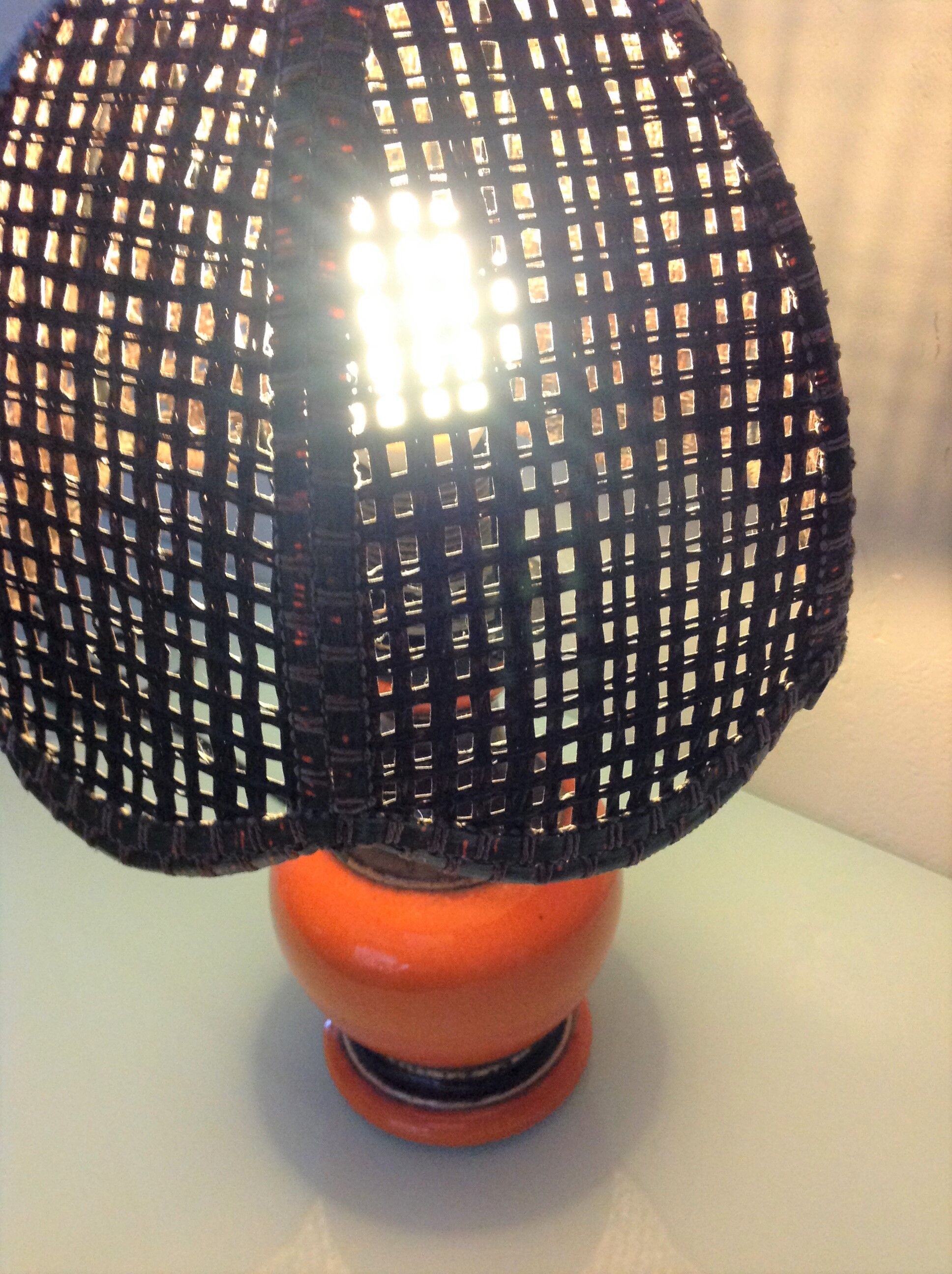 Orange ceramic lamp and brown canned lampshade by Pan Keramik / 60s-70s
