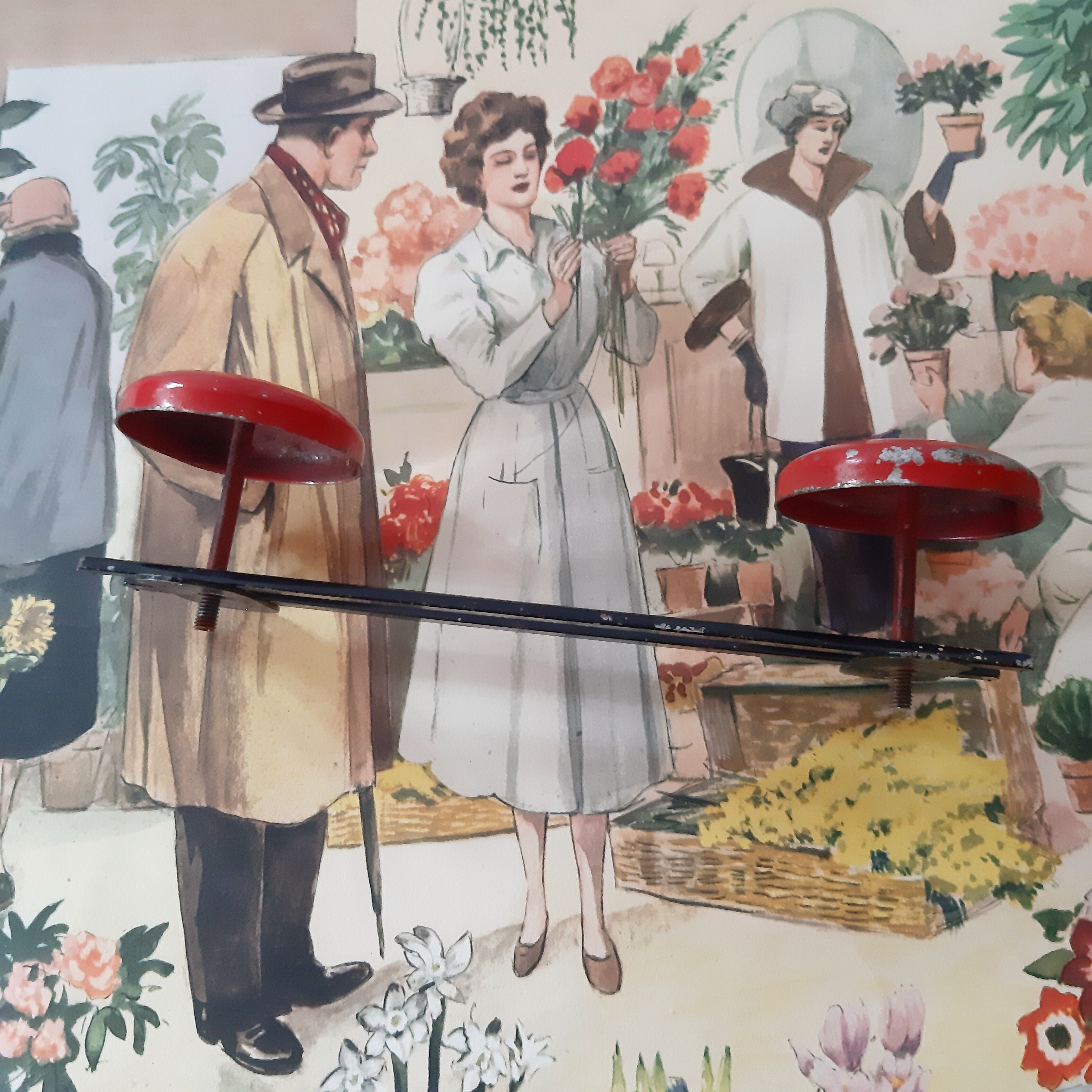 Double red metal patère of the 1950s.