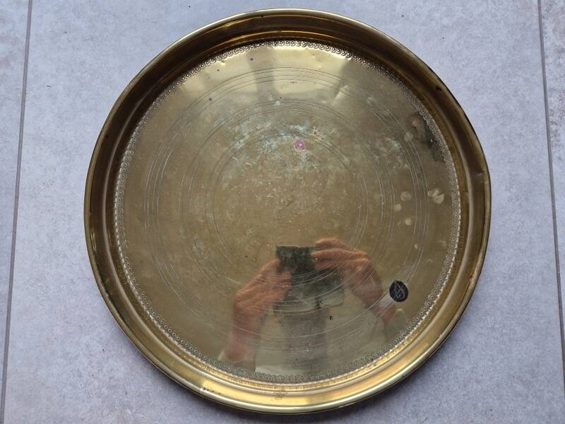Antique copper or brass tray, Middle Eastern craftsmanship.