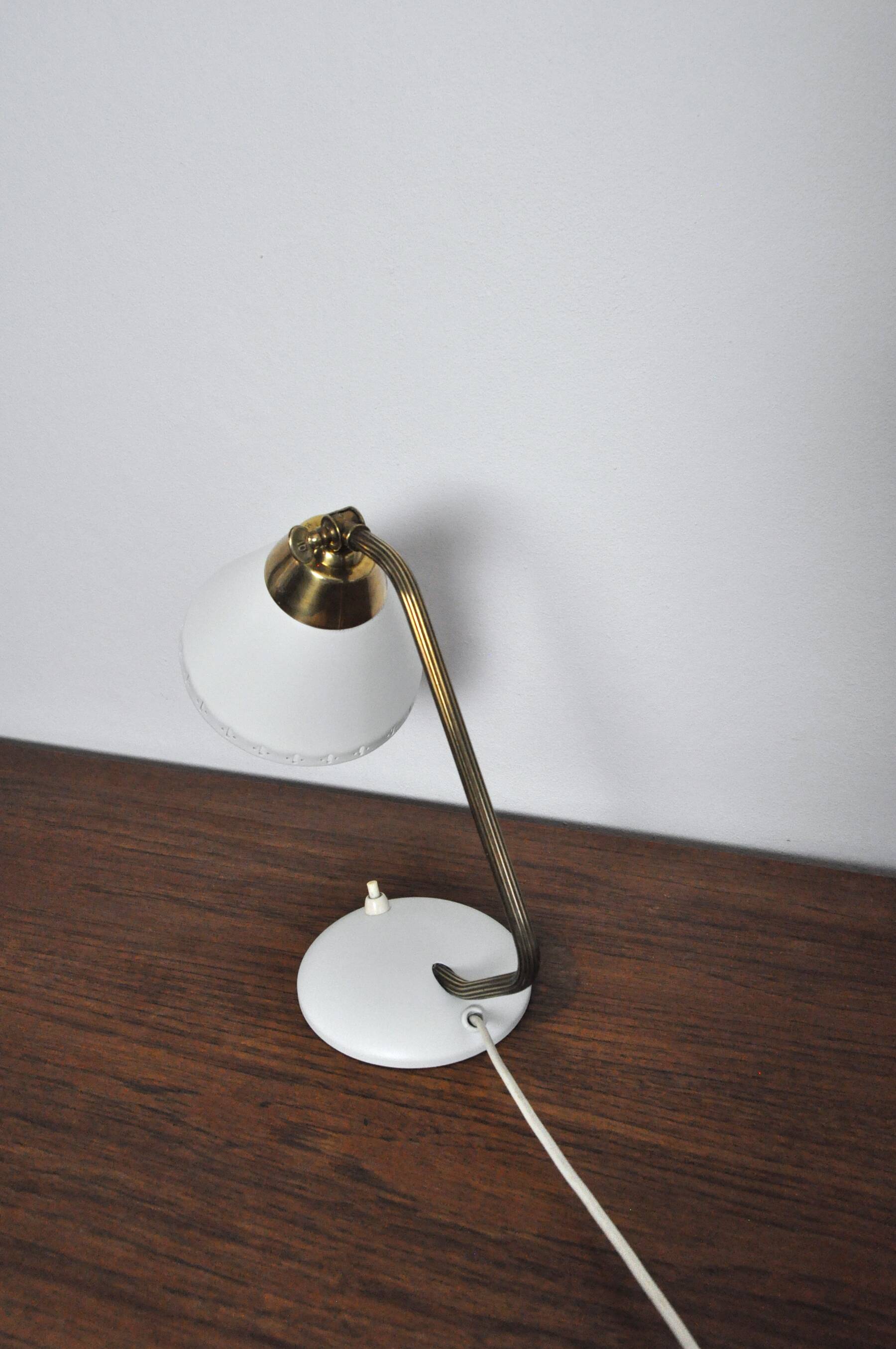 Swedish Table Lamp in Brass and White Metal, EWÅ Värnamo, 1950s