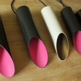 Set of 5 multicoloured cylindrical bar pendant lights, 1970s