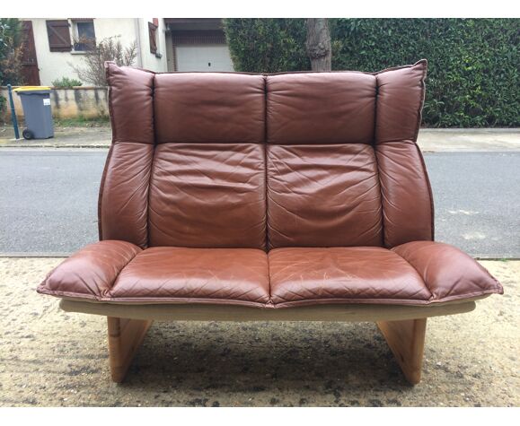 Leather and scandinavian linen sofa