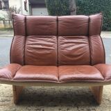 Scandinavian leather and linen sofa