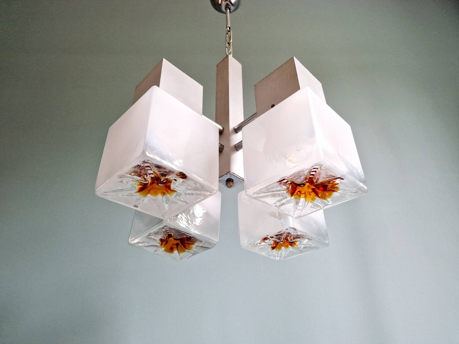 Mazzega cubic chandelier, Space Age style, 70s