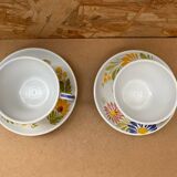 Pair of antique quimper hb ceramic cups vintage flower decor #b284