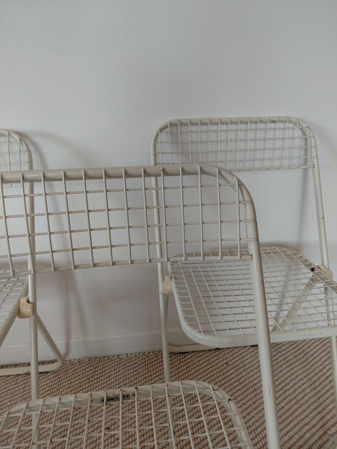 3 vintage folding chairs Talin design Italian 70s - mesh metal