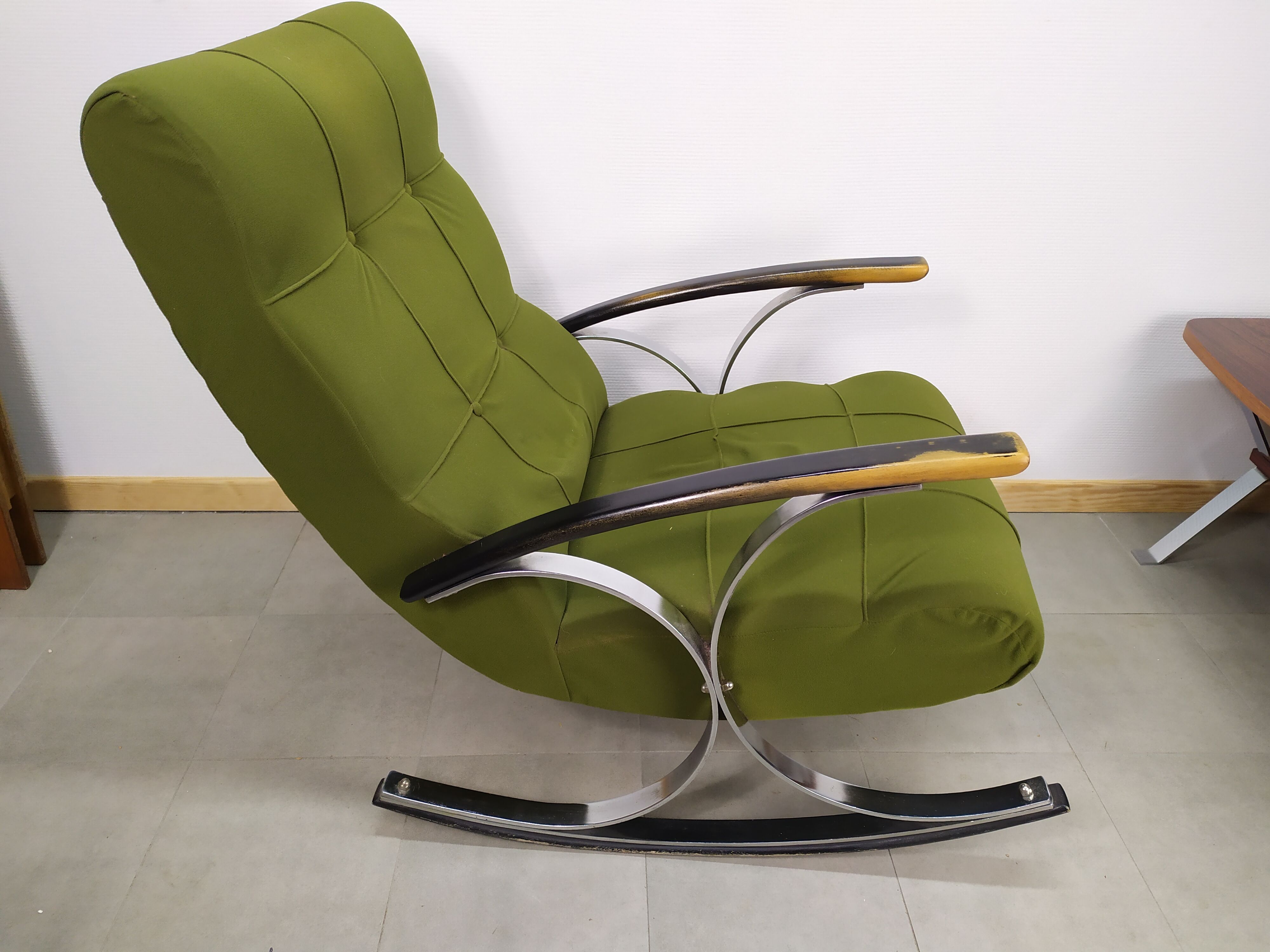 Rocking chair fauteuil a bascule chrome vert - vintage