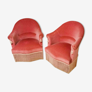 Lot de deux fauteuils crapauds roses