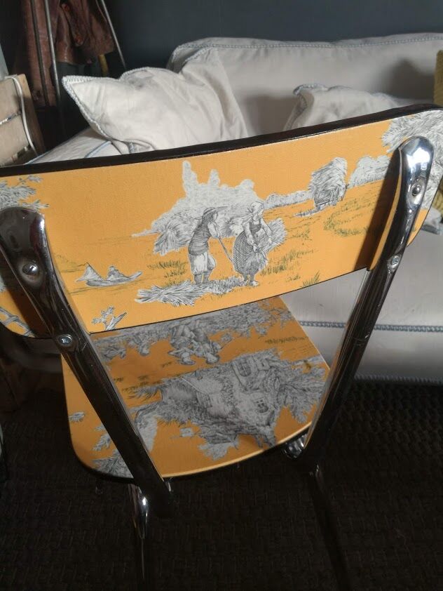 Chair style formica revalued Yellow Jouy mustard canvas