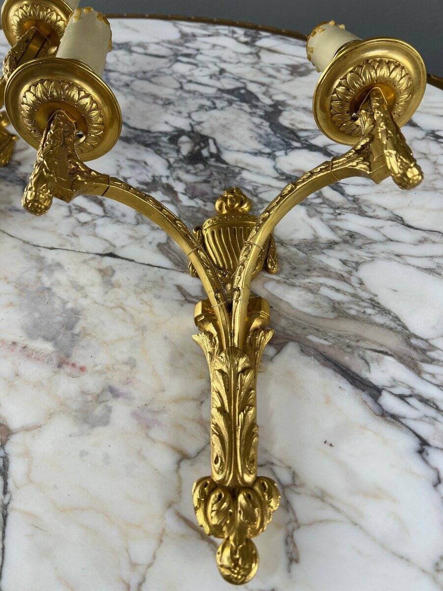 Pair of Gilt Bronze Wall Lights, Maison Baguès, Louis XVI Style, 20th Century