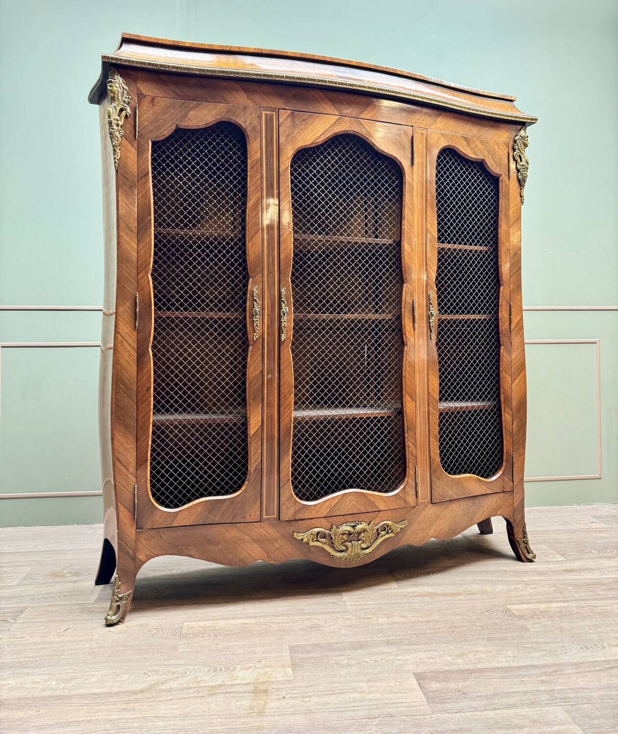 Bookcase Three Doors In Louis XV Style Marquetry XIX Eme Century