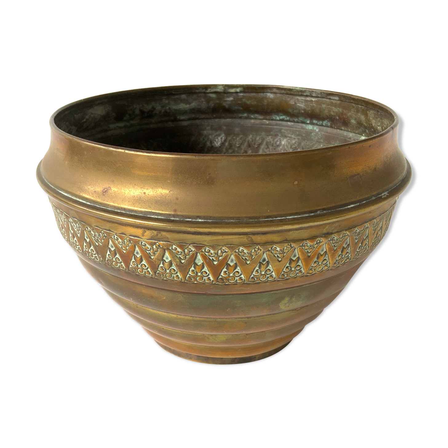 Cache pot en laiton vintage quelsques traces du temps - forme boule - beaucoup de charme