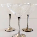 Art Deco Champagne Glasses Set of 3, Sterling Silver & Cut Glass