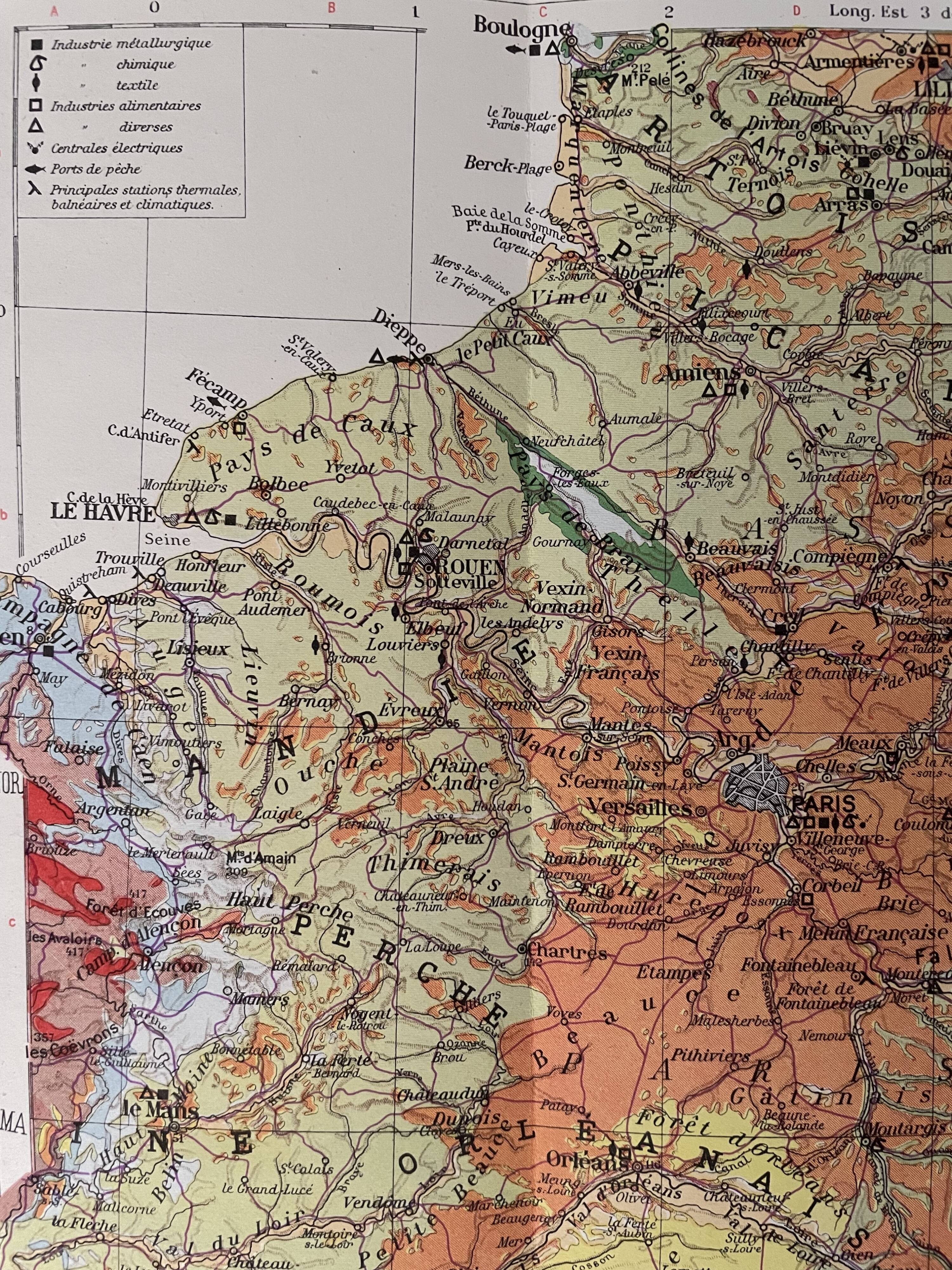 Ancicenne map of the paris basin paris from 1945
