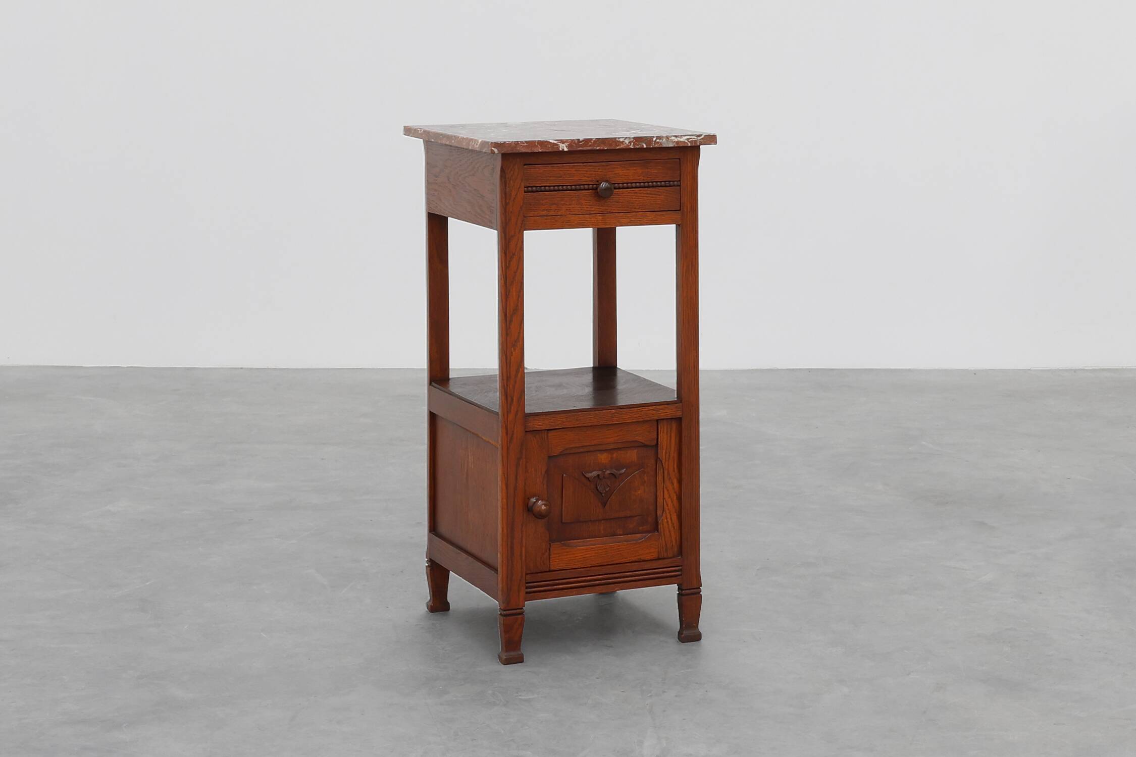Art Deco Wood and Terracotta Marble Top Nightstand, France 1920s