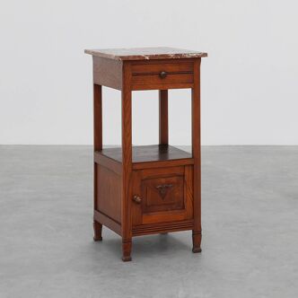 Art Deco Wood and Terracotta Marble Top Nightstand, France 1920s