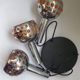 Raak orange three-light space age pendant light, 1970s Netherlands