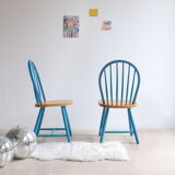 Pair of vintage Scandinavian Windsor chairs with blue bars