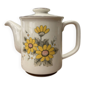 Théière vintage en grès à fleurs jaunes et blanches – années 60/70
