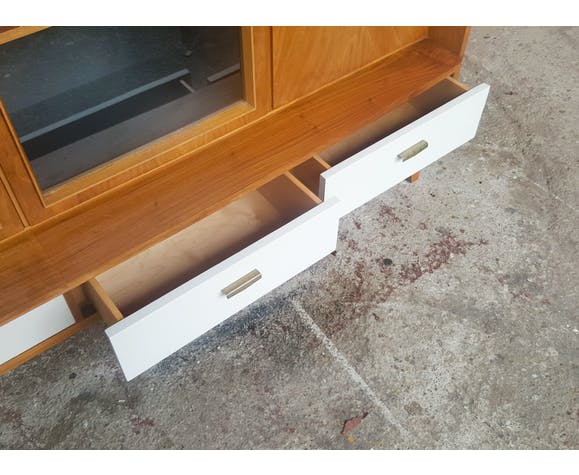 Wooden bookcase, drawers and doors