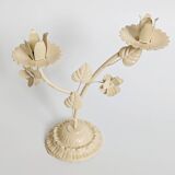 Vintage Italian white painted cast iron candlestick, floral motif, 1970s