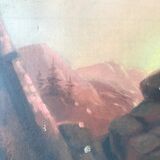 Tableau ancien  huile sur toile paysage nord américain chute d'eau