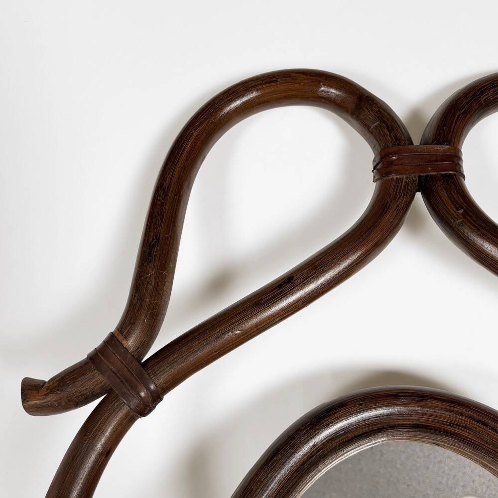 1960s curved wooden cheval mirror