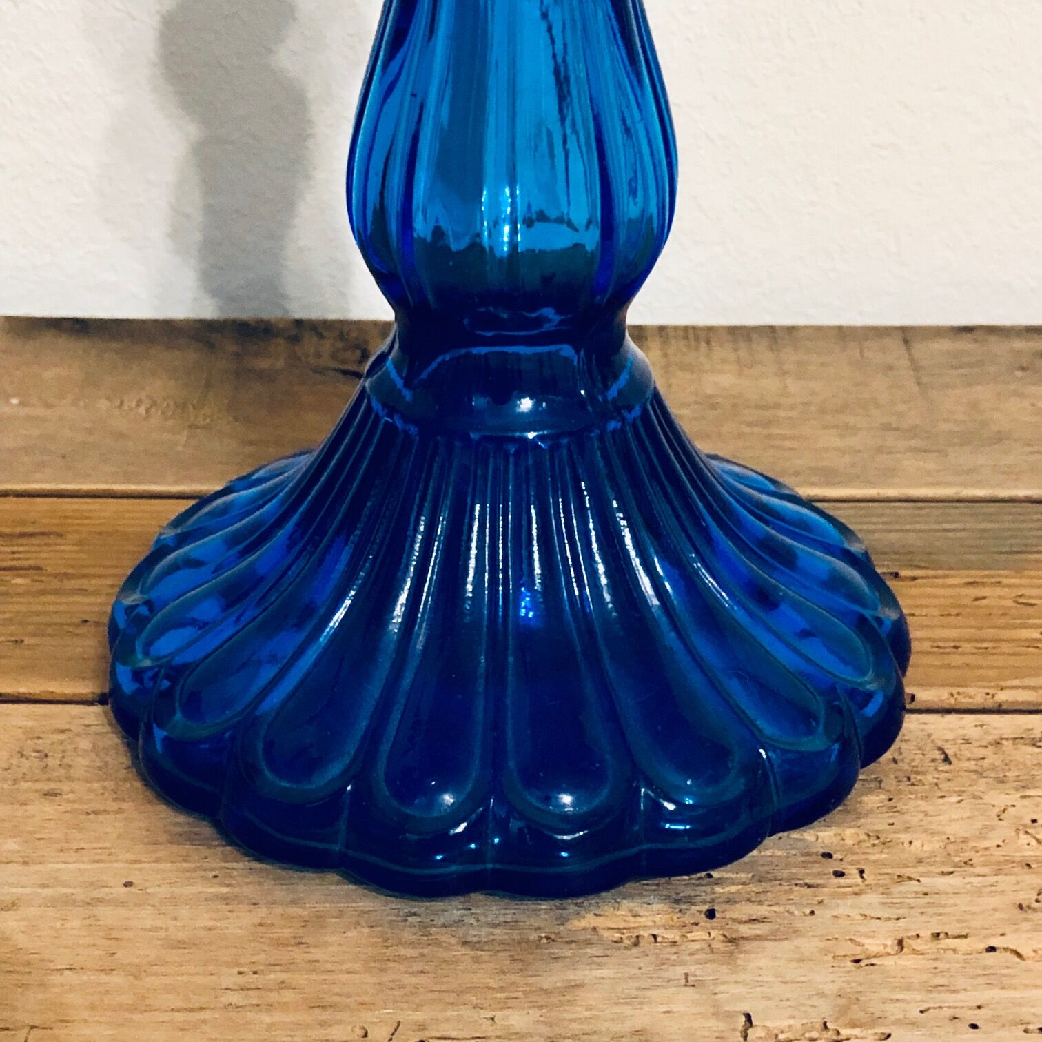 Blue glass candlestick