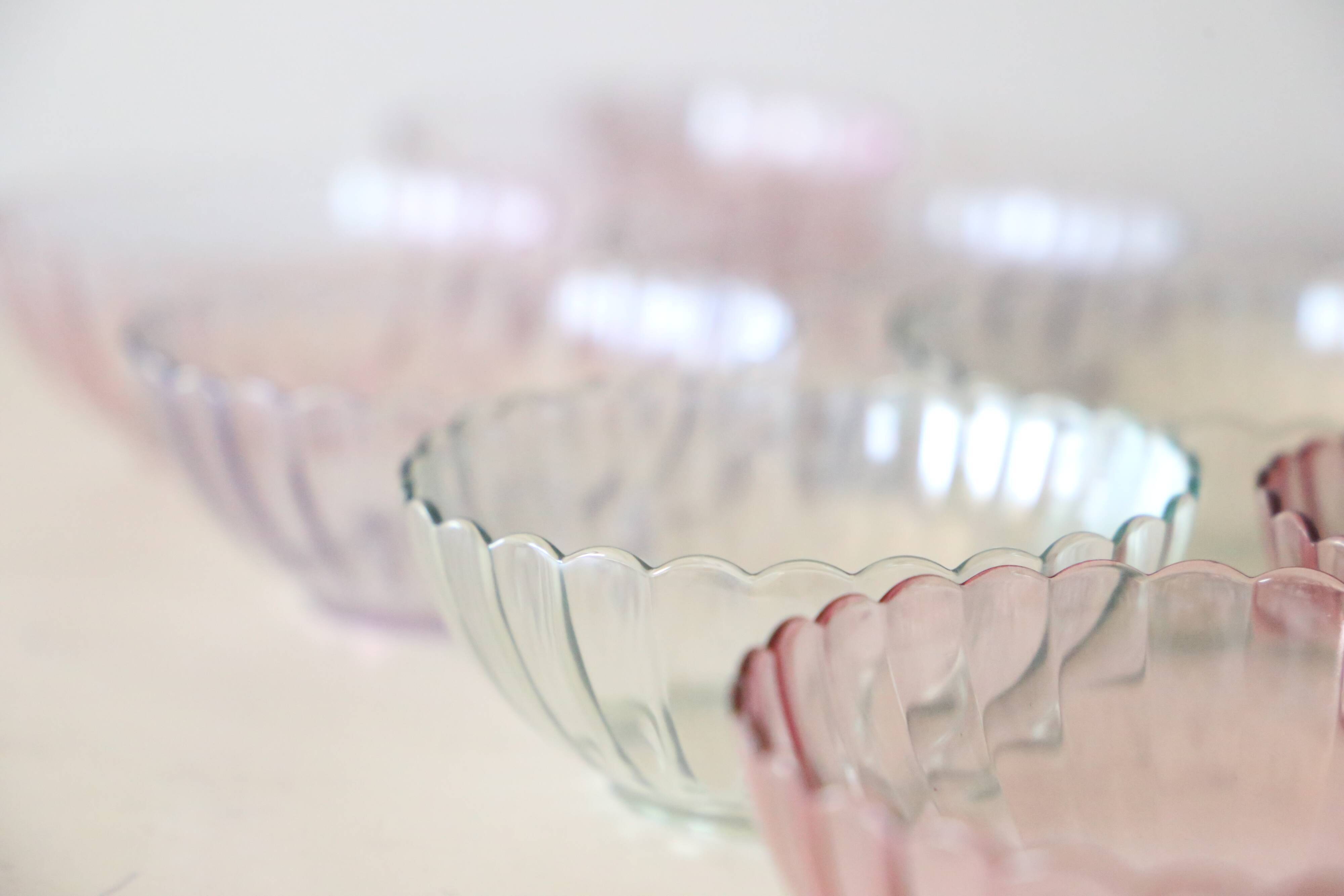 Set of 8 small bowls in pink, green and blue glass Rosaline, Arcoroc, vintage French, vintage