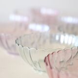 Set of 8 small bowls in pink, green and blue glass Rosaline, Arcoroc, vintage French, vintage