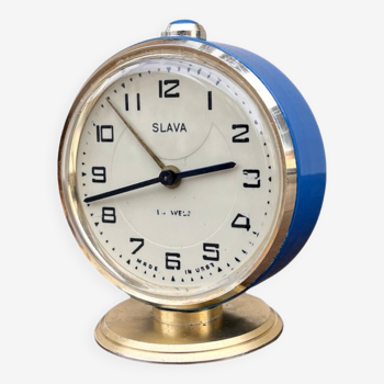 Beautiful Slava mechanical alarm clock, made in the USSR, 1960s.