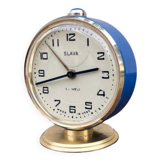 Beautiful Slava mechanical alarm clock, made in the USSR, 1960s.