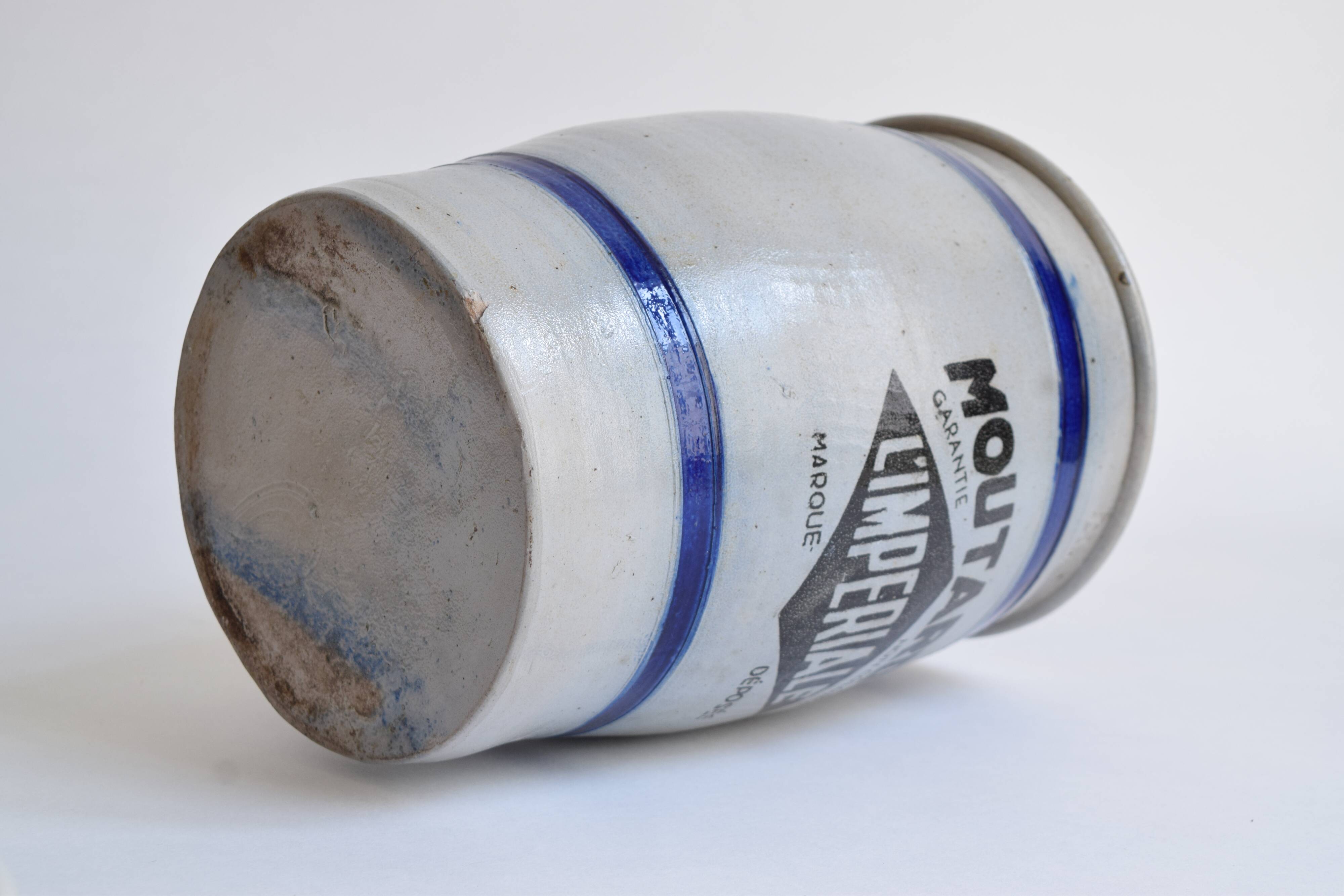 Old large glazed stoneware pot - Mustard L'Impériale.