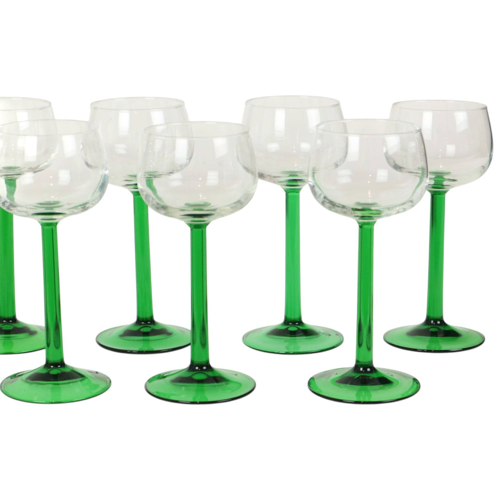 Set of 12 Vintage Luminarc Alsace Wine Glasses Thick Green Stems