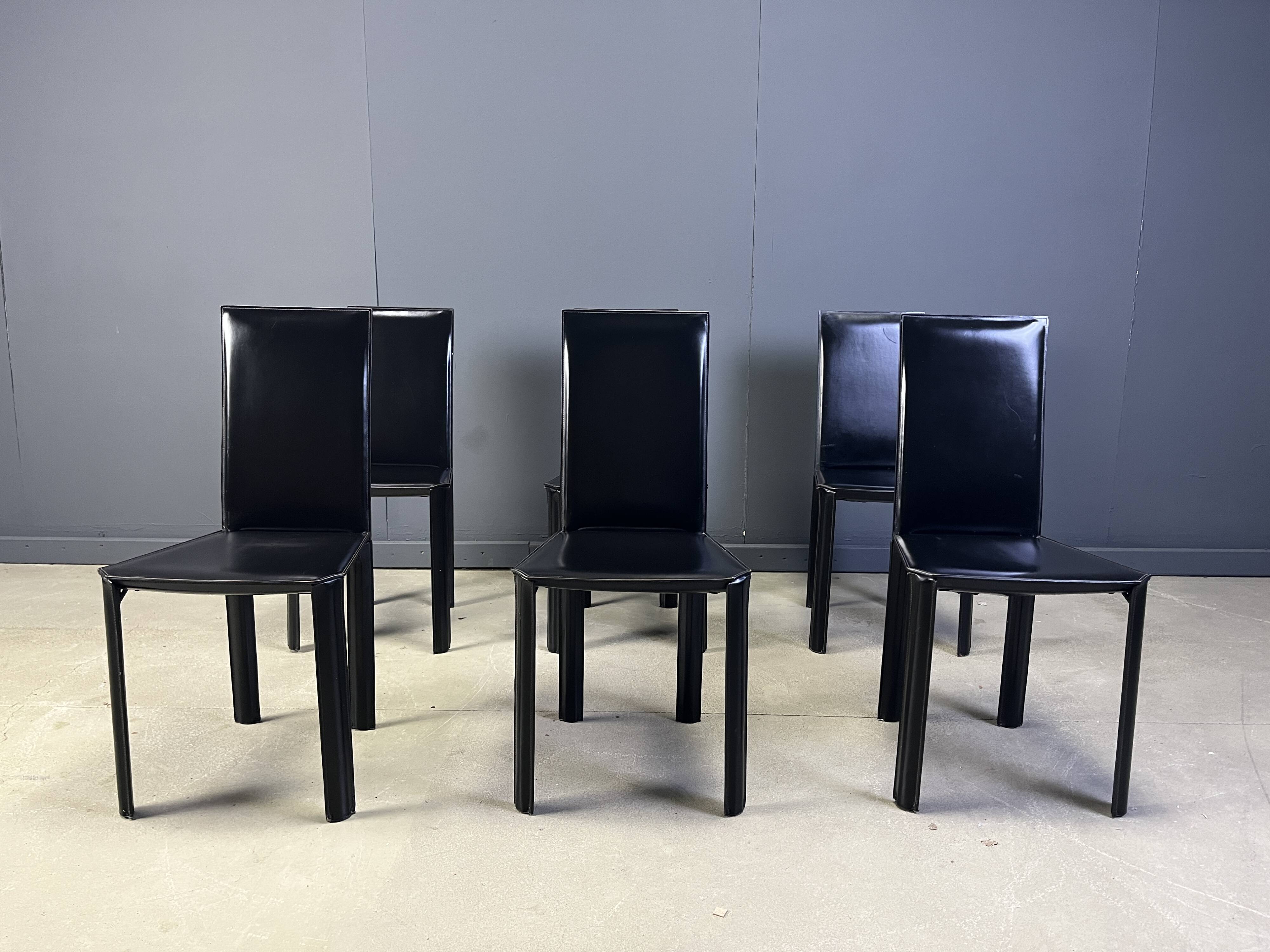 Chaises de salle à manger en cuir noir par De Couro Brazil, années 1980 - lot de 6