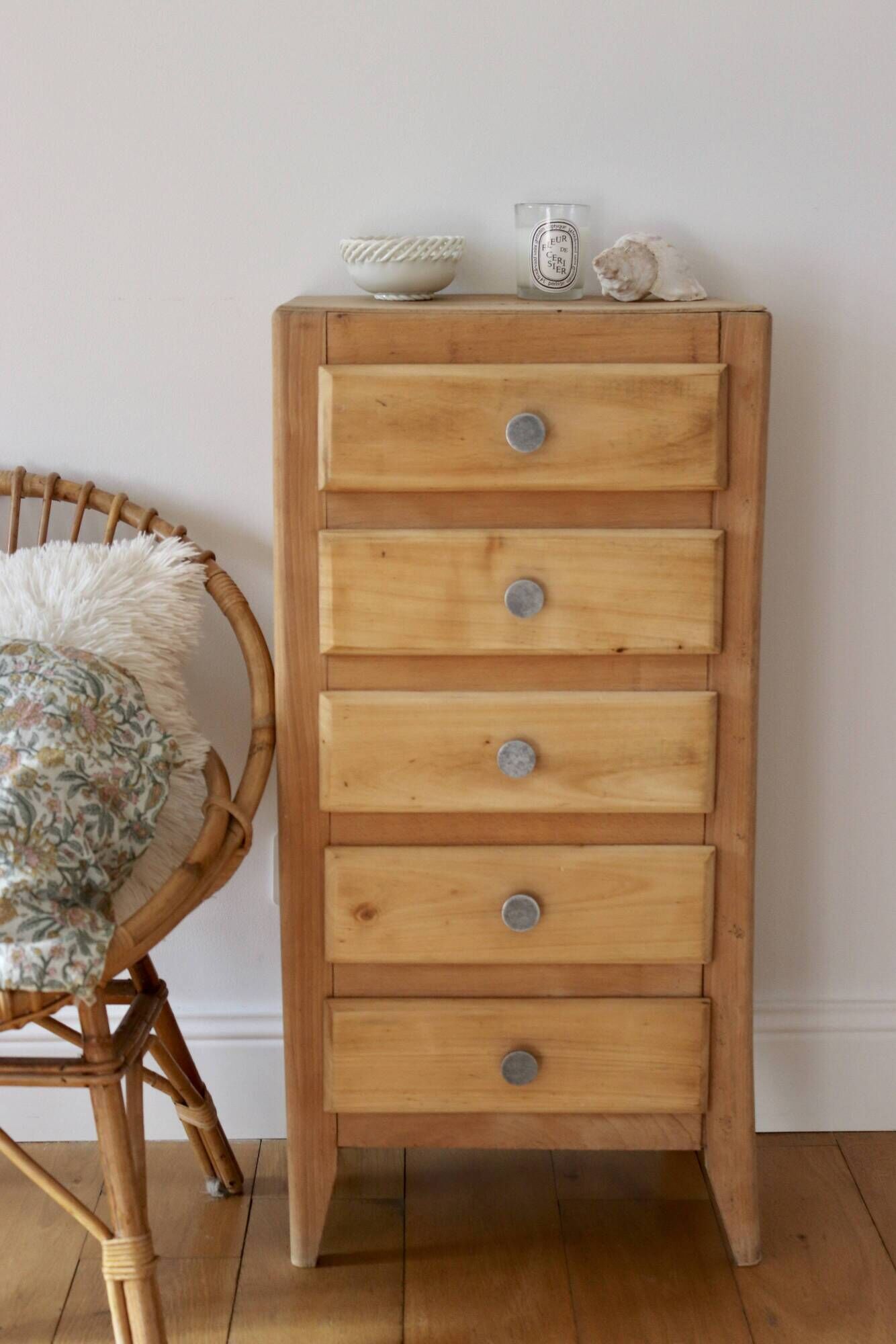Raw wood chest of drawers