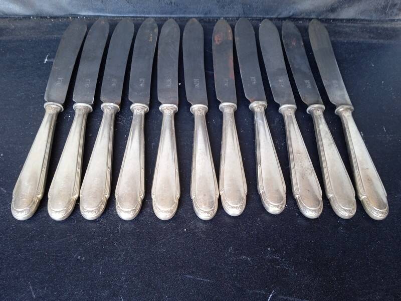12 WMF knives + silver metal hallmarks from the 1940s
