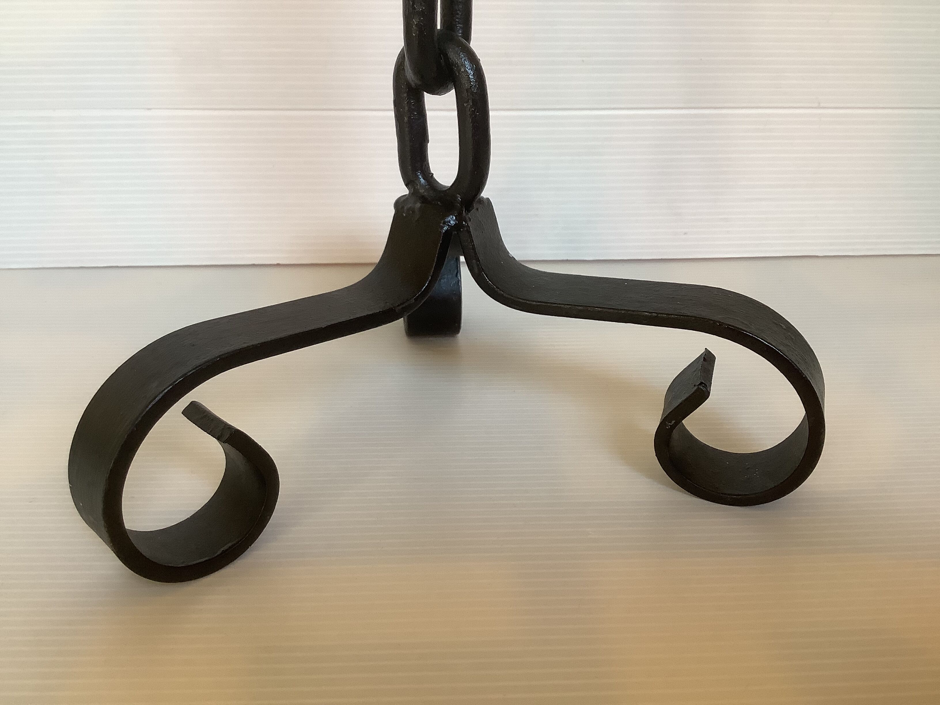 Brutalist wrought iron tripod chain candle holder