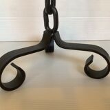 Brutalist wrought iron tripod chain candle holder
