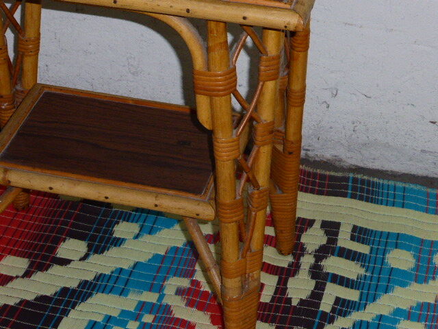 Rattan and bamboo vintage 1960, double trap side table