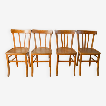 Ensemble de 4 chaises bistrot en bois courbé signées luterma 1950